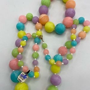 Vintage pastel rainbow big chunky bead necklace jewelry colors retro fashion